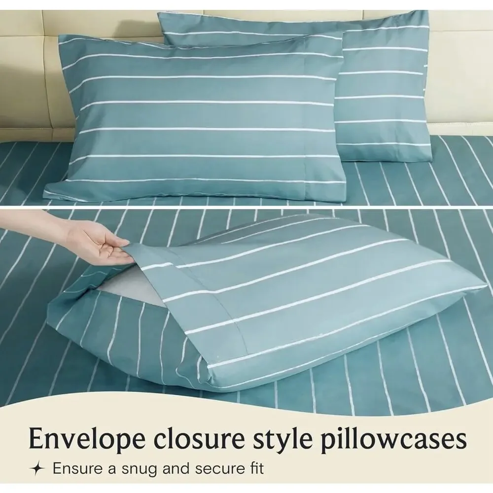 LuxClub 4 PC King Size Sheet Set, Breathable Luxury Bed Sheets Lt Blue